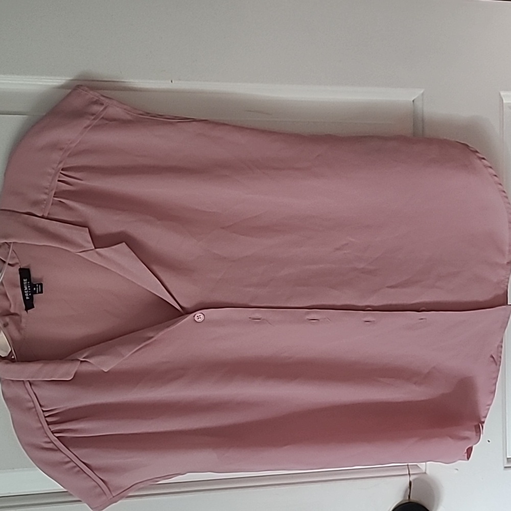Premise Studio Pink Collared Button-up Cap Sleeve Blouse